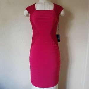 Adrianna Papell Red Lace Blocked Banded